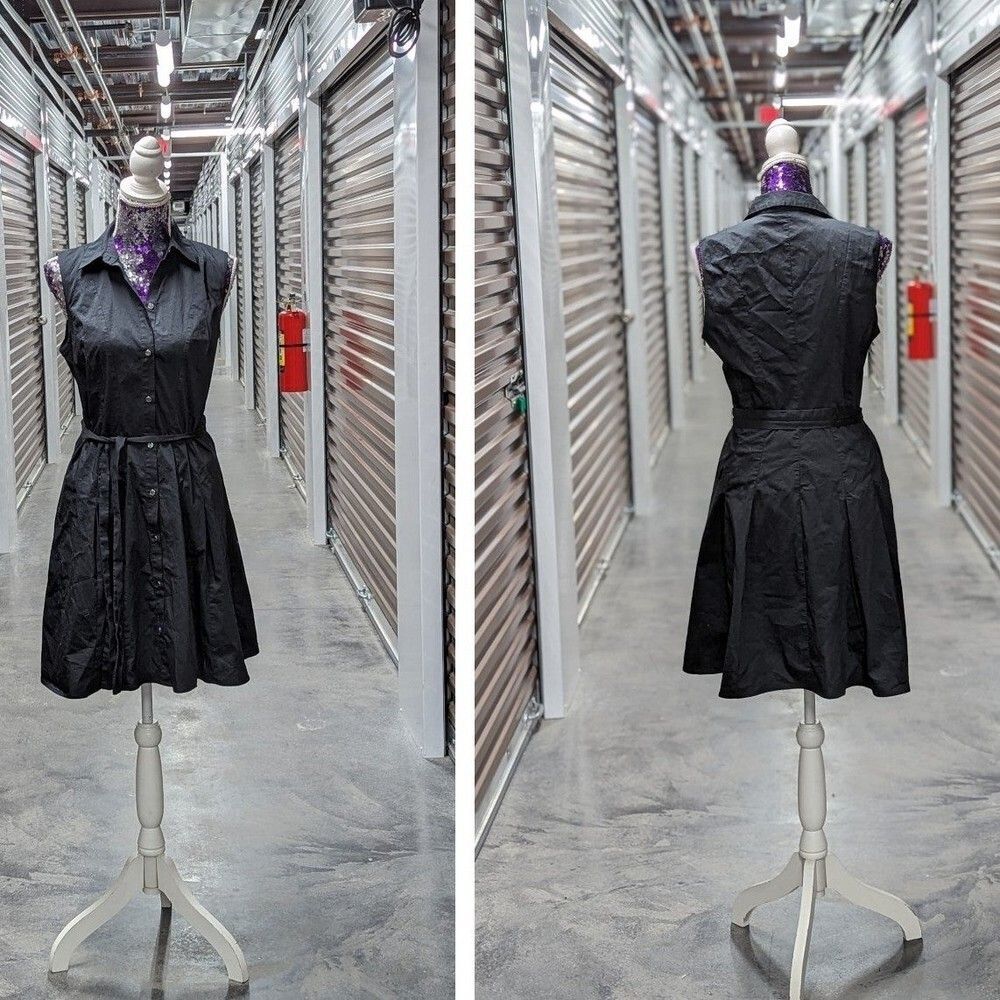 New York & Company Size Medium Black Shirt Dress with Belt